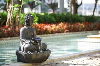 24x20.5x34" Dark Gray Buddha Statue Water Fountain, Indoor Outdoor Polyresin Fountain with Light