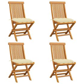 Patio Chairs with Cream White Cushions 4 pcs Solid Teak Wood