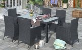 TOPMAX 7-piece Outdoor Wicker Dining set - Dining table set for 7 - Patio Rattan Furniture Set with Beige Cushion (Black)