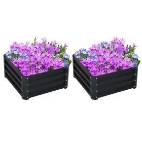 Outsunny 2 Piece Galvanized Raised Garden Bed, 2' x 2' x 1' Metal Planter Box, for Growing Vegetables, Flowers, Herbs, Succulents, Gray