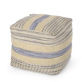 Western Handcrafted Fabric Pouf, Natural Blue