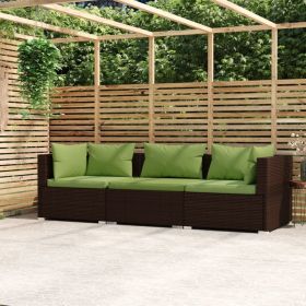 Wicker Patio Furniture 3 Piece with Cushions Brown Poly Rattan