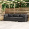 Wicker Patio Furniture 3 Piece with Cushions Gray Poly Rattan