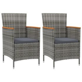 Patio Dining Chairs 2 pcs Poly Rattan Gray