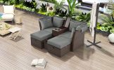 2-Seater Outdoor Patio Daybed Outdoor Double Daybed Outdoor Loveseat Sofa Set with Foldable Awning and Cushions for Garden, Balcony, Poolside, Grey