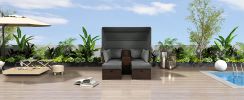 2-Seater Outdoor Patio Daybed Outdoor Double Daybed Outdoor Loveseat Sofa Set with Foldable Awning and Cushions for Garden, Balcony, Poolside, Grey