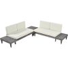 TOPMAX Outdoor 3-Piece Patio Furniture Set Solid Wood Sectional Sofa Set with Coffee Table Conversation Set with Side Table and Cushions, Grey+Beige