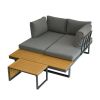 Aluminum Patio Furniture Set, Outdoor L-Shaped Sectional Sofa with Plastic Wood Side Table and Soft Cushion for Backyard Poolside