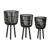 S/3 BAMBOO FOOTED PLANTERS 11/13/15", BLACK