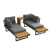 Aluminum Patio Furniture Set, Outdoor L-Shaped Sectional Sofa with Plastic Wood Side Table and Soft Cushion for Backyard Poolside