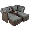 2-Seater Outdoor Patio Daybed Outdoor Double Daybed Outdoor Loveseat Sofa Set with Foldable Awning and Cushions for Garden, Balcony, Poolside, Grey