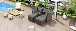 2-Seater Outdoor Patio Daybed Outdoor Double Daybed Outdoor Loveseat Sofa Set with Foldable Awning and Cushions for Garden, Balcony, Poolside, Grey