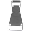 Folding Sun Lounger with Canopy Gray Aluminum