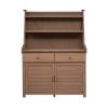 TOPMAX 65inch Garden Potting Bench Table, Fir Wood Workstation with Storage Shelf, Drawer and Cabinet, Brown