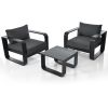 GO 3-pieces Aluminum Frame Patio Furniture With 6.7" Thick Cushion And Coffee Table, All Weather Use Olefin fabric Outdoor Chair, Gray And Black