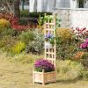 Outsunny Wooden Raised Garden Bed with Trellis, Outdoor Planter Box with Drainage Crevices for Climbing Vine Plants Flowers, 12" x 12" x 49"