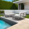 TOPMAX Outdoor 3-Piece Patio Furniture Set Solid Wood Sectional Sofa Set with Coffee Table Conversation Set with Side Table and Cushions, Grey+Beige