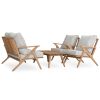 4 PCS Acacia Wood Patio Furniture Set, Outdoor Seating Sofa Set with Grey Cushions & Back Pillow, Outdoor Conversation Set with Coffee Table