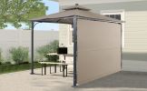 Patio 9.8ft.L x 9.8ft.W Gazebo with Extended Side Shed/Awning and LED Light for Backyard; Poolside; Deck; Brown