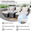 TOPMAX 6-Piece Patio Outdoor Conversation Round Sofa Set, PE Wicker Rattan Separate Seating Group with Coffee Table, Beige