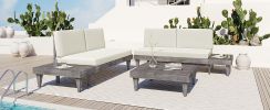 TOPMAX Outdoor 3-Piece Patio Furniture Set Solid Wood Sectional Sofa Set with Coffee Table Conversation Set with Side Table and Cushions, Grey+Beige