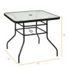 32 Inch Patio Tempered Glass Steel Frame Square Table