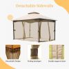 10'x13' Gazebo, Outdoor Gazebo with Mosquito Netting, Metal Frame Double Roof Soft Top Patio Gazebo Canopy Tent for Deck Backyard Garden Lawns (Khaki)