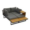 Aluminum Patio Furniture Set, Outdoor L-Shaped Sectional Sofa with Plastic Wood Side Table and Soft Cushion for Backyard Poolside