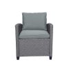 6-Piece Outdoor Rattan Wicker Set Patio Garden Backyard Sofa; Chair; Stools and Table(Gray Rattan+Gray Cushion)