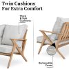 4 PCS Acacia Wood Patio Furniture Set, Outdoor Seating Sofa Set with Grey Cushions & Back Pillow, Outdoor Conversation Set with Coffee Table