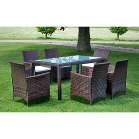 7 Piece Patio Dining Set with Cushions Poly Rattan Brown