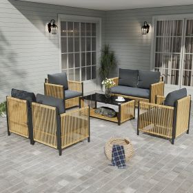 New Comming Patio 6 Pieces Brown PE Wicker Sofa Set with Grey Cushion