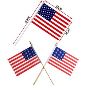 100 pcs Handheld American flag; Hand-waved flag; Independence Day flag; wooden or plastic flagpole; American flag; 14 * 21cm (Material: wooden)