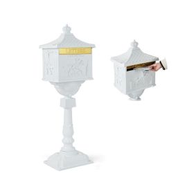 Outdoor Lawn Decor Retro Cast Aluminum Mailbox (Color: White)