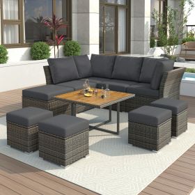 U_STYLE Patio Furniture Set, 10 Piece Outdoor Conversation Set, CoffeeTable with Ottomans, Solid wood coffee table (Color: as Pic)