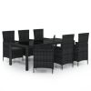 7 Piece Patio Dining Set with Cushions Poly Rattan Black