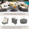 [VIDEO provided] 6 - Person Fan-shaped Rattan Suit Combination with Cushions and Table,Suitable for Garden