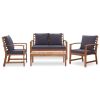 4 Piece Garden Lounge Set with Cushions Solid Acacia Wood