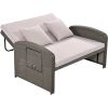 PE Wicker Rattan Double Chaise Lounge; 2-Person Reclining Sunbed with 3-Height Adjustable Back; Free Furniture Protection Cover